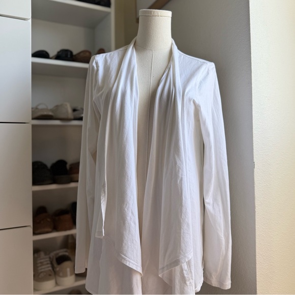 Dkny Minimalist White Cotton Cardigan Sweater with Waterfall Front Size L/XL - Picture 4 of 8